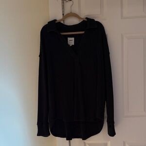 AERIE collared black waffle shirt